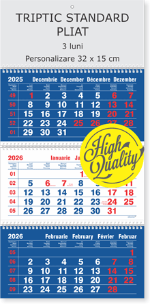 calendar de perete triptic pliat 3 luni albastru, Colectia Alsacian 2026