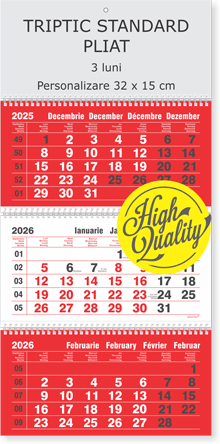 calendar de perete triptic pliat 3 luni rosu, Colectia Alsacian 2026