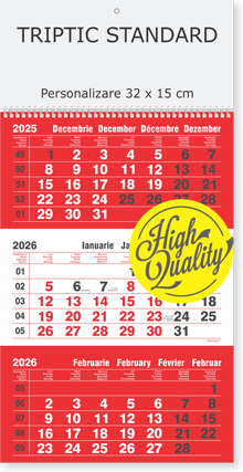 calendar triptic standard 3 luni rosu 2026, Colectia Alsacian