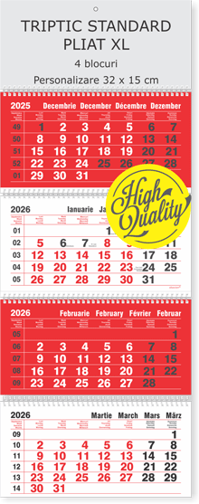 cel mai bine vandut calendar de perete triptic pliat XL 4 luni rosu, Colectia Alsacian 2026