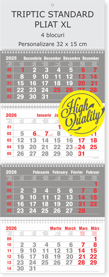 calendar de perete triptic pliat 4 luni gri pe hartie offset, Colectia Alsacian 2026
