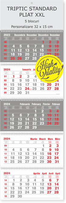 calendar de perete triptic pliat 5 luni gri 2026