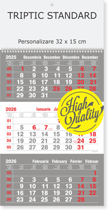 calendar de perete triptic gri 2026, Colectia Alsacian