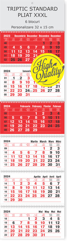 calendare triptice rosii rosii XXXL 6 luni, mai mari de 1 metru rosu, Colectia Alsacian 2026