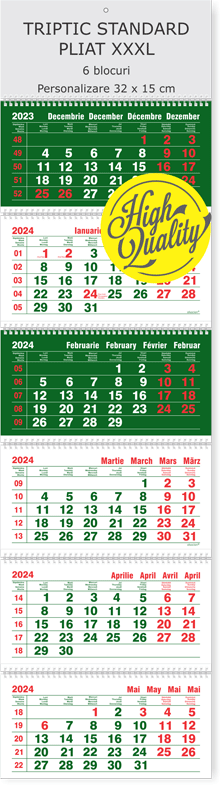 calendare triptice pliate verzi XXXL 6 luni 2026, Colectia Alsacian